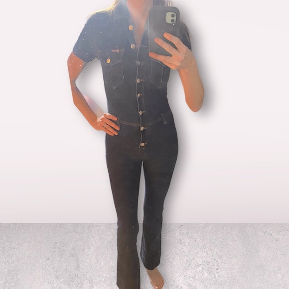 Bubblegum Pants - Bubblegum stretch jean button up jumpsuit size 6